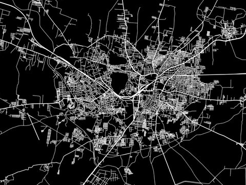 Vector road map of the city of Bellary in the Republic of India with white roads on a black background.