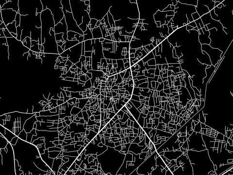 Vector road map of the city of Bhiwandi in the Republic of India with white roads on a black background.