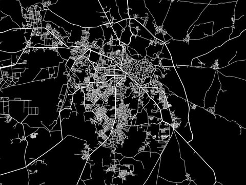 Vector road map of the city of Bidar in the Republic of India with white roads on a black background.
