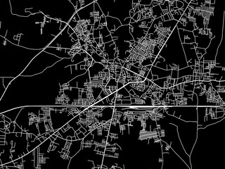 Vector road map of the city of Guna in the Republic of India with white roads on a black background.