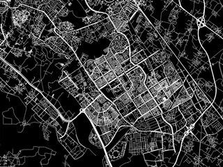 Vector road map of the city of Greater Noida in the Republic of India with white roads on a black background.