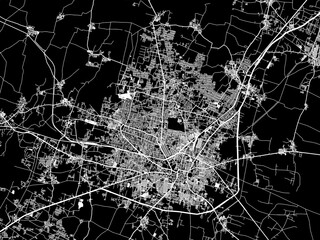 Vector road map of the city of Guntur in the Republic of India with white roads on a black background.