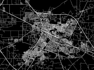 Vector road map of the city of Hisar in the Republic of India with white roads on a black background.