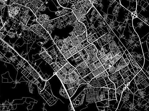 Vector road map of the city of Greater Noida in the Republic of India with white roads on a black background.