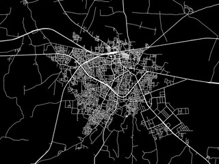 Vector road map of the city of Jalgaon in the Republic of India with white roads on a black background.