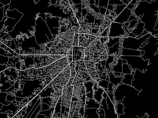 Vector road map of the city of Imphal in the Republic of India with white roads on a black background.