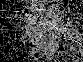 Vector road map of the city of Jalandhar in the Republic of India with white roads on a black background.