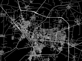 Vector road map of the city of Jind in the Republic of India with white roads on a black background.