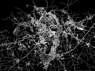 Vector road map of the city of Jamnagar in the Republic of India with white roads on a black background.
