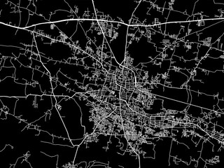 Vector road map of the city of Kanchipuram in the Republic of India with white roads on a black background.