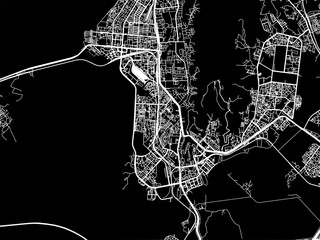 Vector road map of the city of Navi Mumbai in the Republic of India with white roads on a black background.