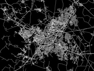 Vector road map of the city of Nizamabad in the Republic of India with white roads on a black background.