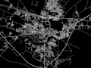 Vector road map of the city of Pali in the Republic of India with white roads on a black background. - obrazy, fototapety, plakaty