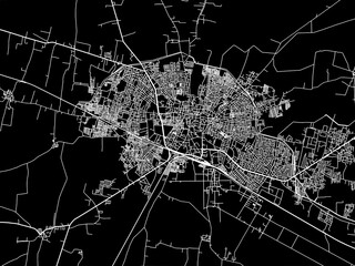 Vector road map of the city of Parbhani in the Republic of India with white roads on a black background.