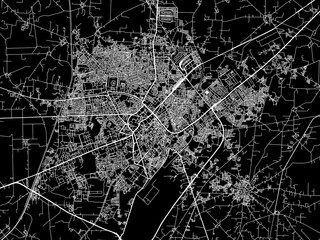Vector road map of the city of Patiala in the Republic of India with white roads on a black background.