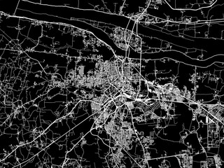 Vector road map of the city of Tiruchirappalli in the Republic of India with white roads on a black background.