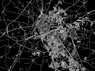 Vector road map of the city of Ujjain in the Republic of India with white roads on a black background.