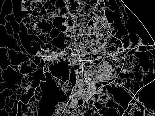 Vector road map of the city of Udaipur in the Republic of India with white roads on a black background.