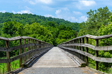 A Long Wooden Bridge on the Bicycle Greenway for the New River Trail State Park in Virginia
