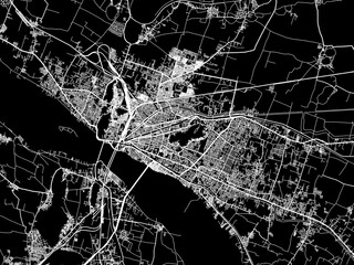 Vector road map of the city of Vijayawada in the Republic of India with white roads on a black background.