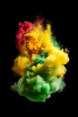 Fiery Red, Sunny Yellow, and Lush Green: Dynamic Smoke Flame Burst, aqua color smoke explosion on black background
