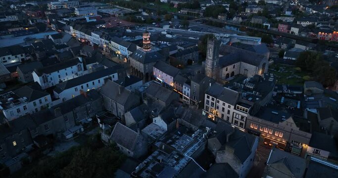 Ancient Irish city at night in Kilkenny 4k