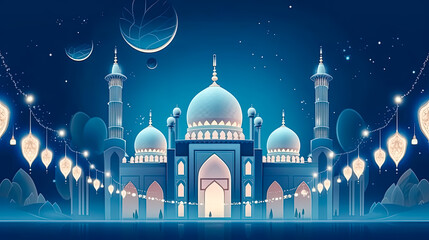 Moonlit mosque, Ramadan celebration in full swing