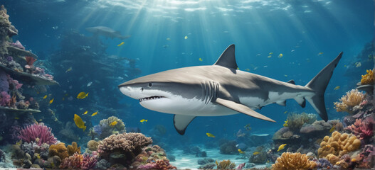 Obraz na płótnie Canvas shark swims in the ocean