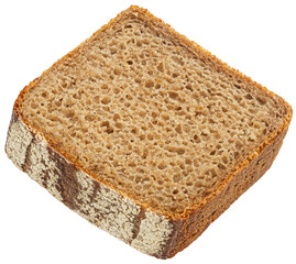 Rye bread slice isolated, full depth of field