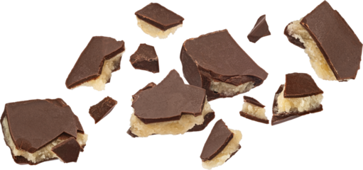 Broken chocolate bar with vanilla cream filling isolated 