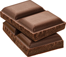 Pieces of chocolate bar isolated, full depth of field