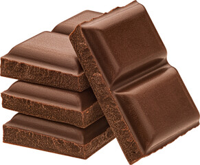 Stack of milk chocolate pieces isolated