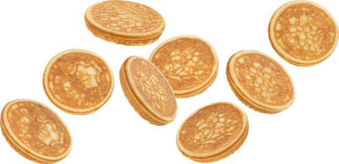 Falling pancakes isolated with clipping path