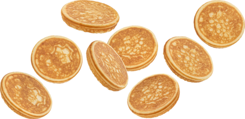 Falling pancakes isolated with clipping path