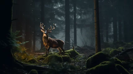 Foto op Aluminium a deer in the forest during the night, cinematic light © Alin