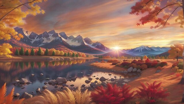 Experience the magic of autumn in the mountains through a visually descriptive time lapse, capturing the diverse range of colors and textures as the leaves change and the grass glows in golden light.
