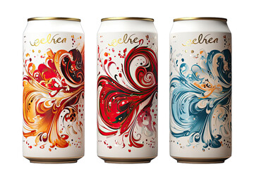 Obraz premium Three Full Color new cola cans On Transparent Background 