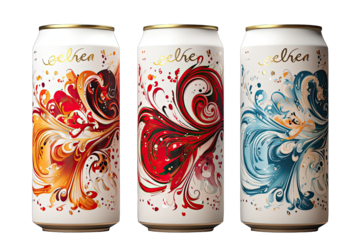 Three Full Color new cola cans On Transparent Background

