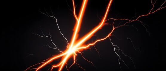 Modern orange high tech concept lightning strike abstract on plain black background from Generative AI