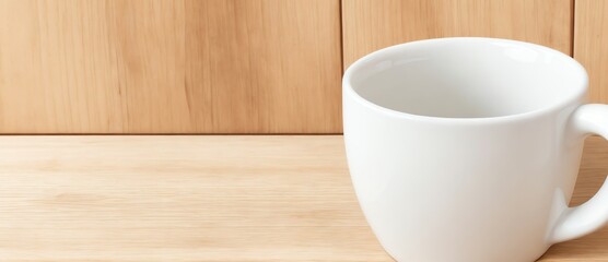 Fototapeta na wymiar White mug on a wooden table on a kitchen background from Generative AI