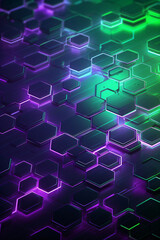 Abstract technology background with hexagons and glowing lights. 