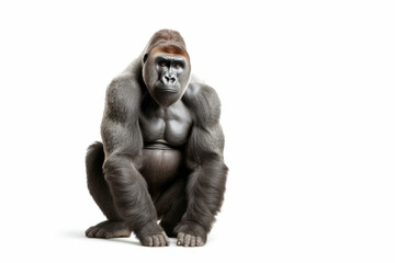 Fototapeta na wymiar Gorilla isolated on white background, front view.generative ai