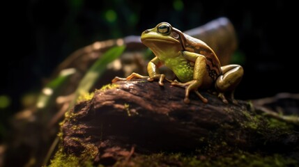 Frog in the rainforest. Green frog in the rainforest. Wilderness Concept. Wildlife Concept.