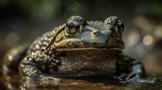 Close up of a common frog (Rana temporaria) in water. Wilderness Concept. Wildlife Concept.
