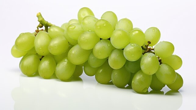 Green grapes and half a grape on white background ,