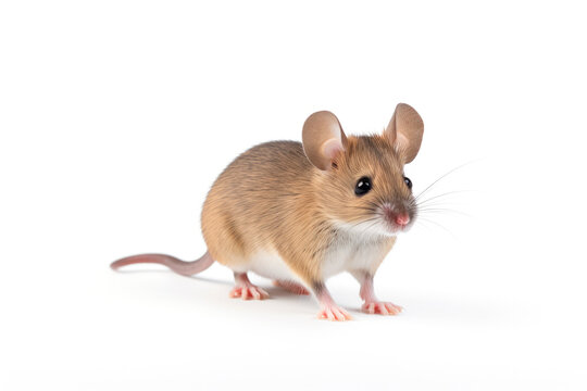 Little mouse isolated on white background, close up view.generative ai