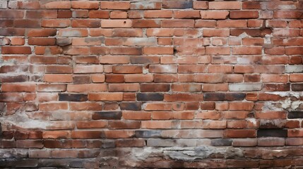 Old red brick wall background, wide panorama of masonry.
