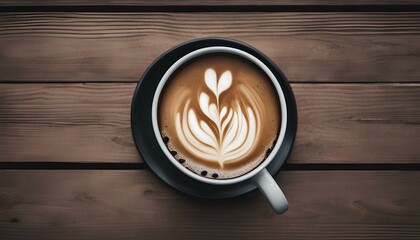 A steaming mug of dark roast coffee sitting on a wood grain table on a patio on an overcast morning.