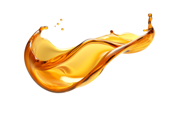 Beautiful plush of sunflower oil, serum, honey or other yellow liquid isolated on white background.Splash oil isolated.generative ai