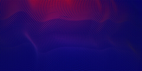 Fototapeta premium Flowing dot particles wave pattern blue and green gradient light isolated on black background. Vector in concept of AI technology, science, music. dots waving wave vector dots